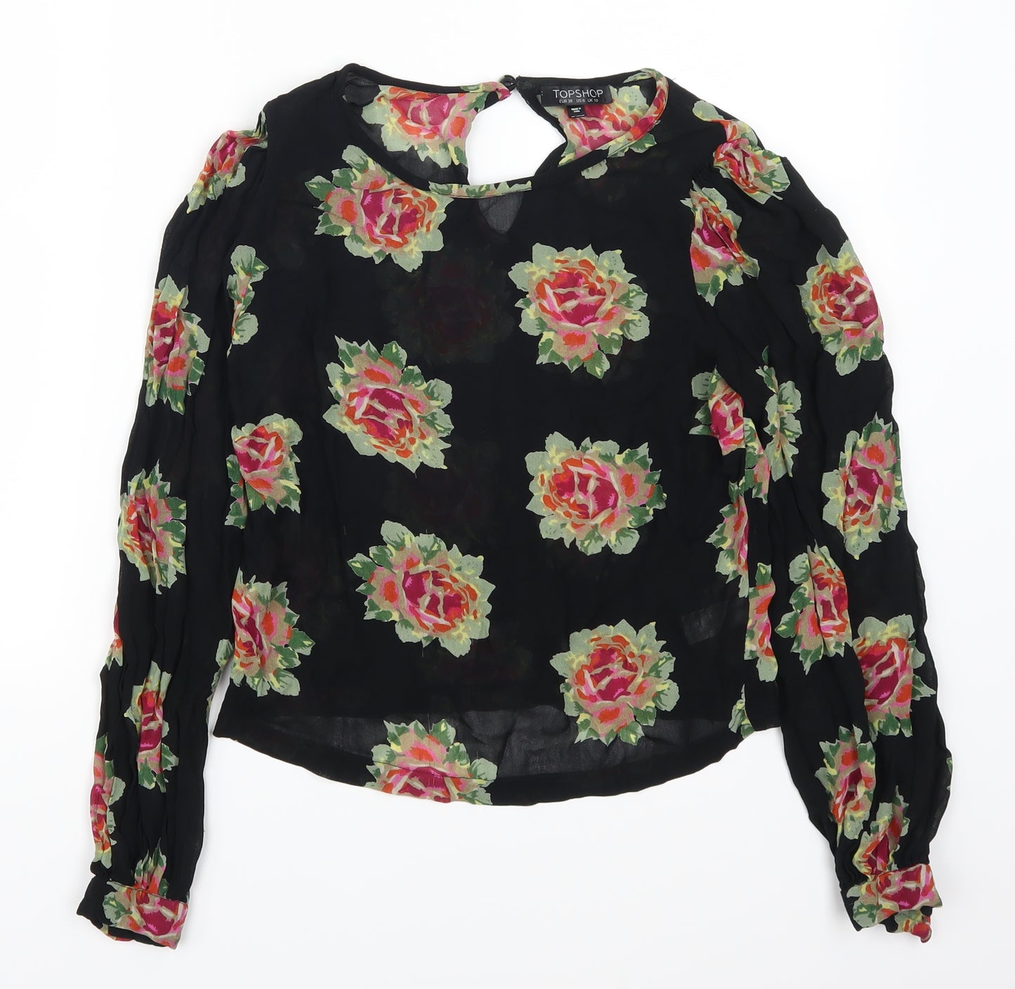Topshop Womens Black Floral  Basic Blouse Size 10