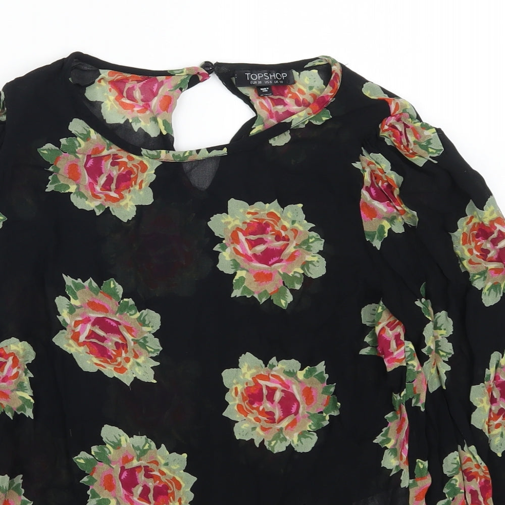 Topshop Womens Black Floral  Basic Blouse Size 10