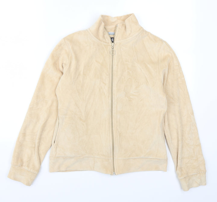 Active Womens Beige Full Zip Sweatshirt Size 12