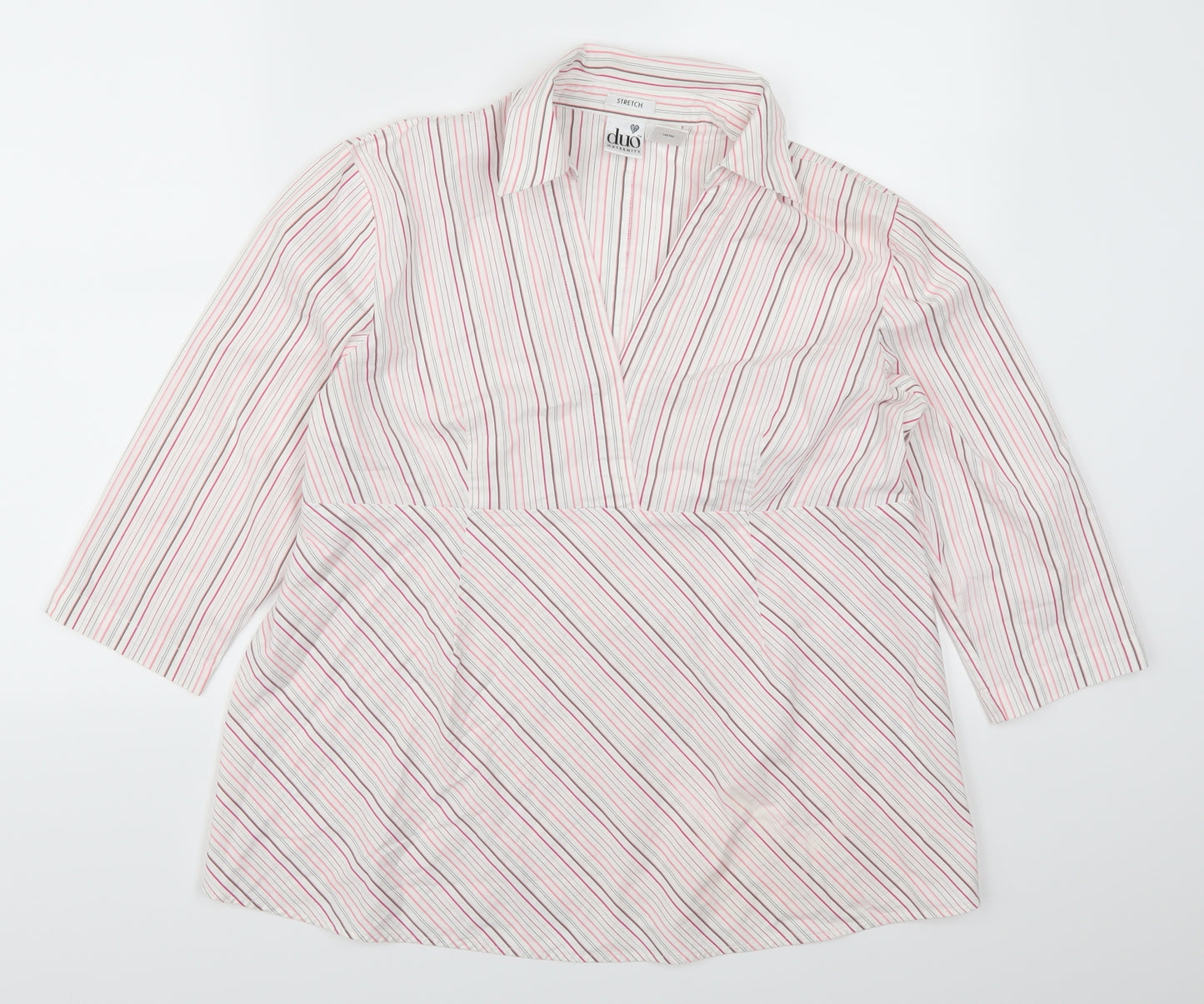 Duo Maternity Womens Pink Striped  Basic Blouse Size L