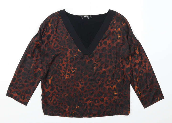 Mango Womens Brown Animal Print  Basic T-Shirt Size XS