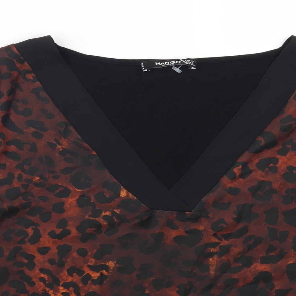 Mango Womens Brown Animal Print  Basic T-Shirt Size XS