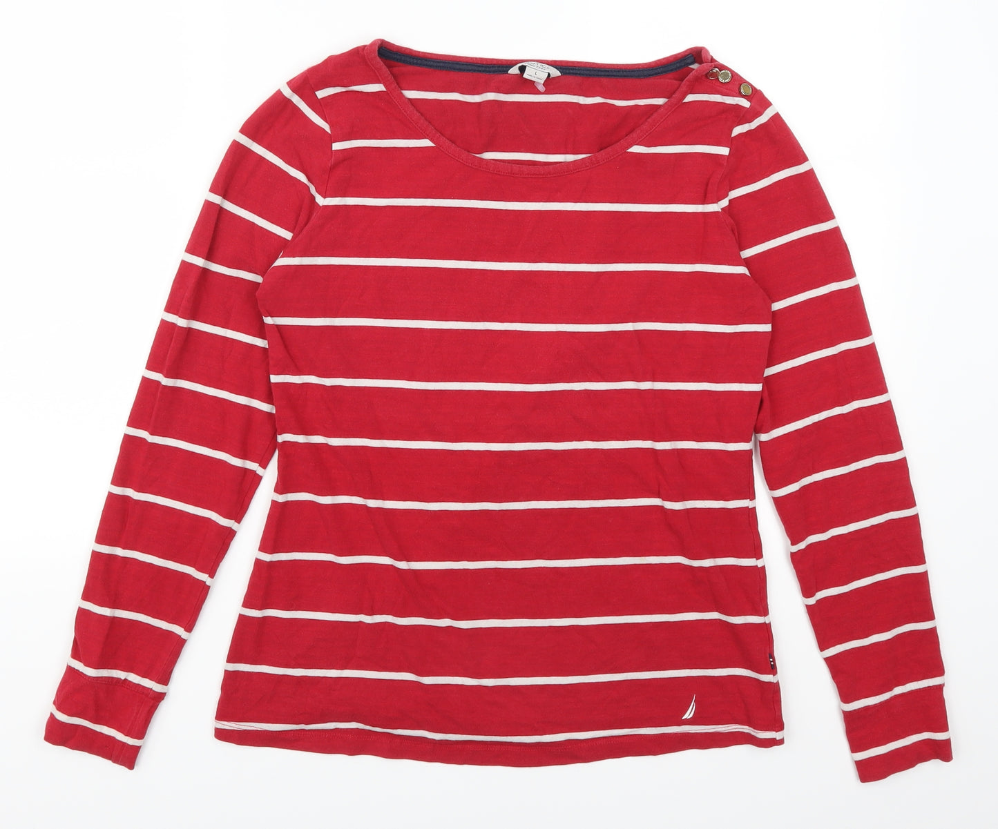 Nautica Womens Red Striped  Basic T-Shirt Size L