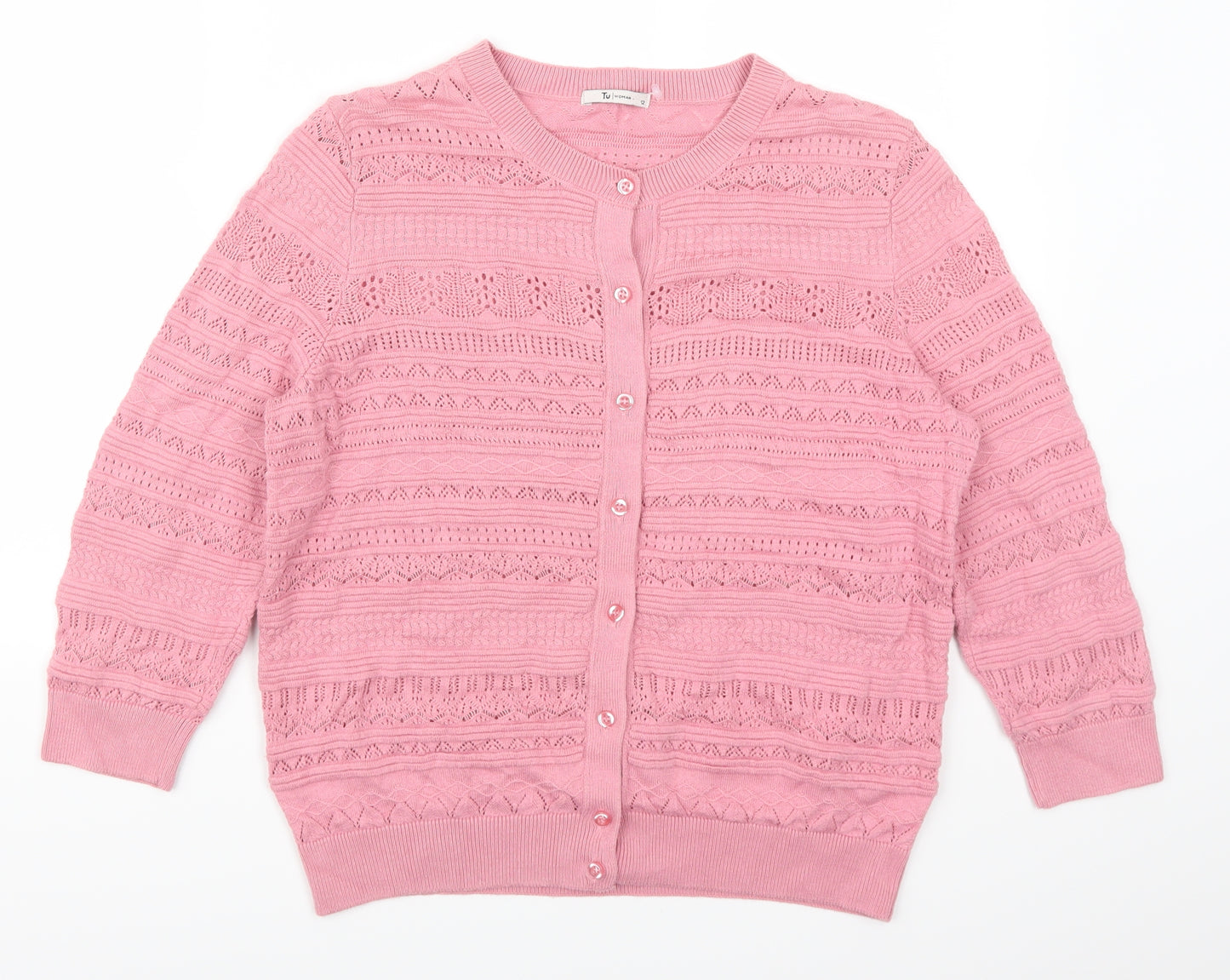 TU Womens Pink Geometric  Cardigan Jumper Size 12