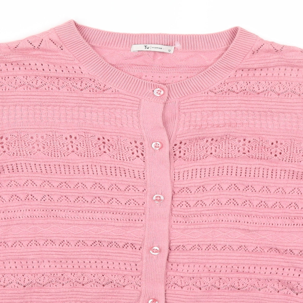 TU Womens Pink Geometric  Cardigan Jumper Size 12