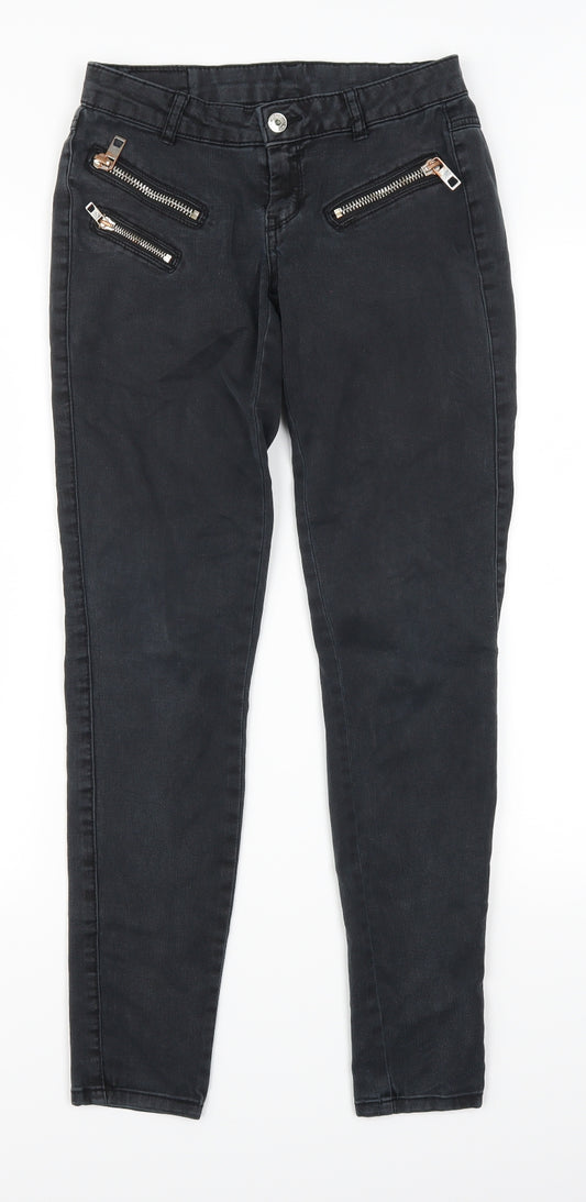 Front view of Mango women’s grey denim straight jeans, size UK 6, 29-inch leg