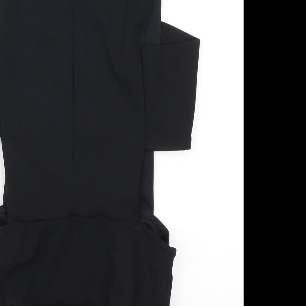 Missguided Womens Black   Basic T-Shirt Size 10  - Cut Out Bodysuit