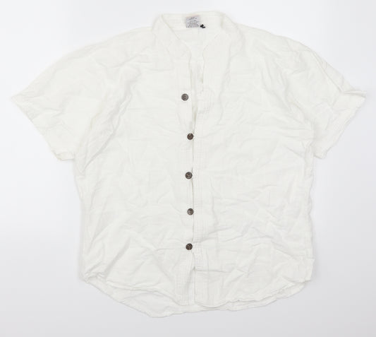 Front view of And Made Collection men’s white button-up, size S