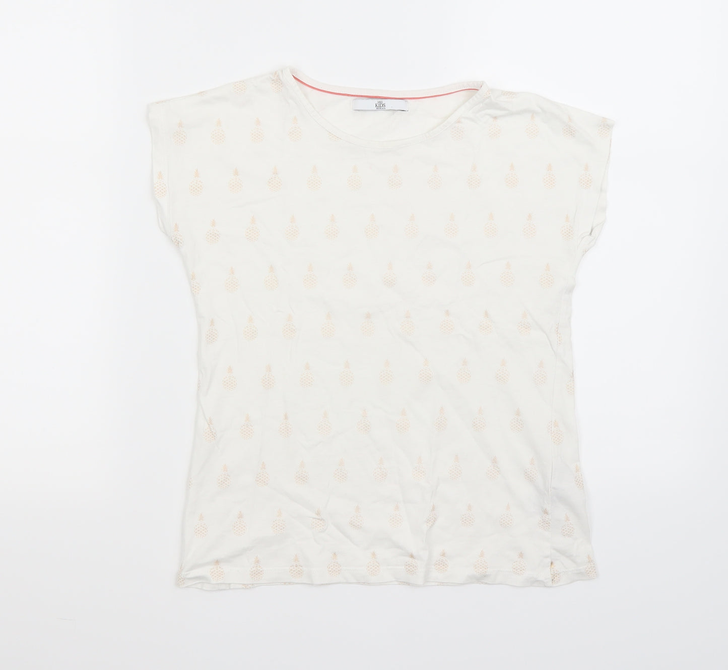 Marks and Spencer Girls White Geometric  Basic T-Shirt Size 10-11 Years  - Pineapple