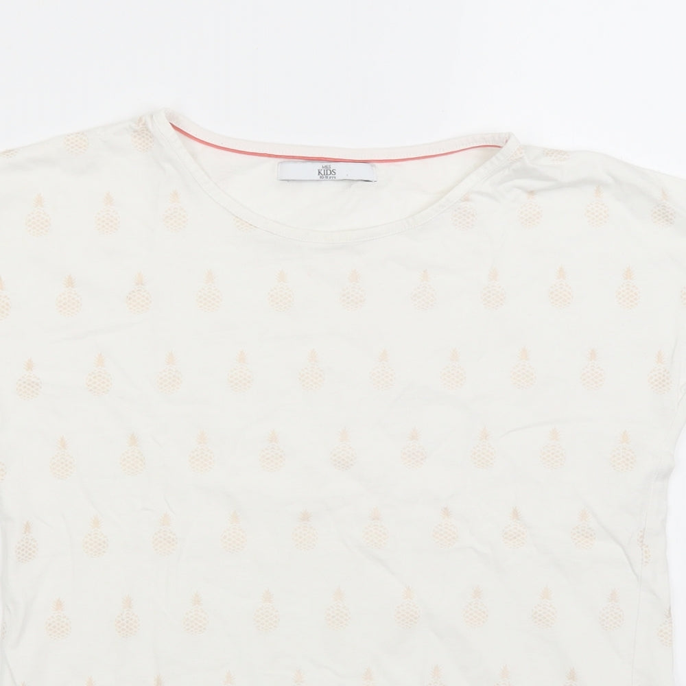 Marks and Spencer Girls White Geometric  Basic T-Shirt Size 10-11 Years  - Pineapple
