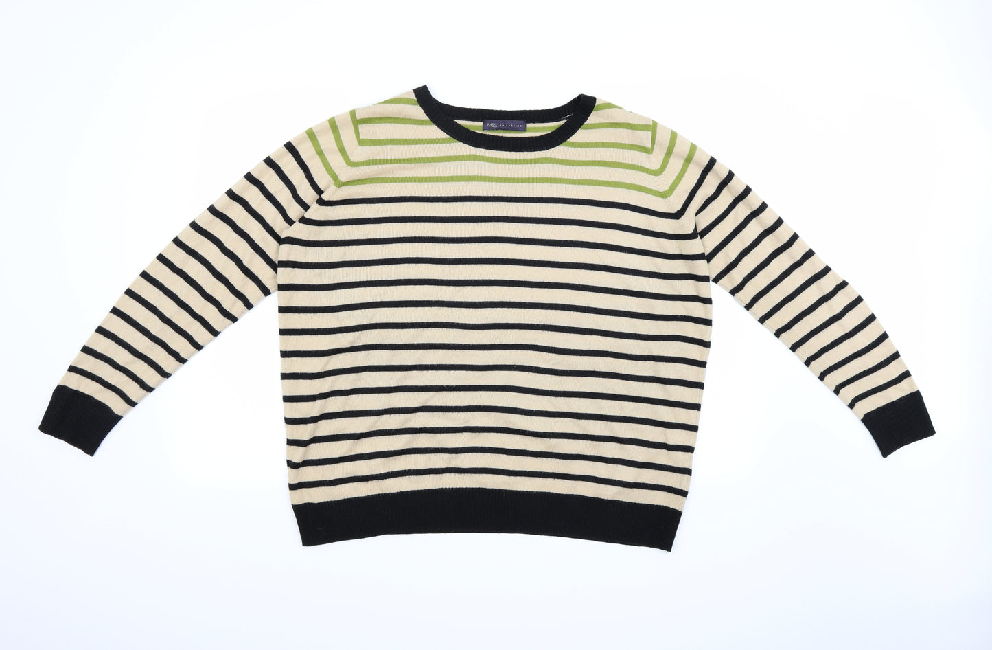Marks and Spencer Womens Black Striped Knit Pullover Jumper Size 18