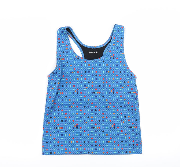 Danskin Womens Blue Polka Dot Jersey Basic Tank Size L