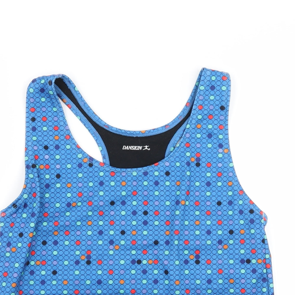 Danskin Womens Blue Polka Dot Jersey Basic Tank Size L