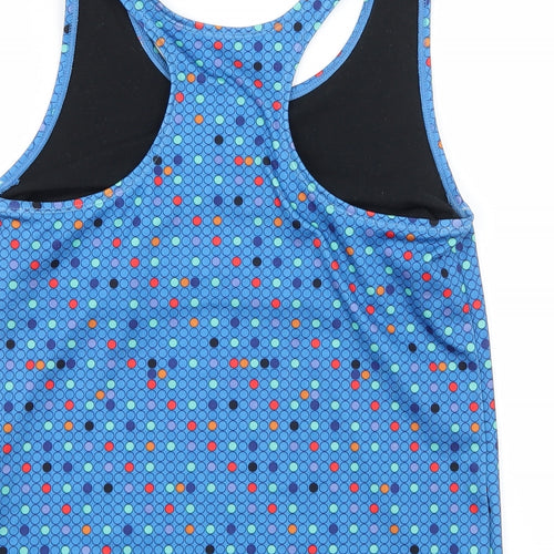 Danskin Womens Blue Polka Dot Jersey Basic Tank Size L