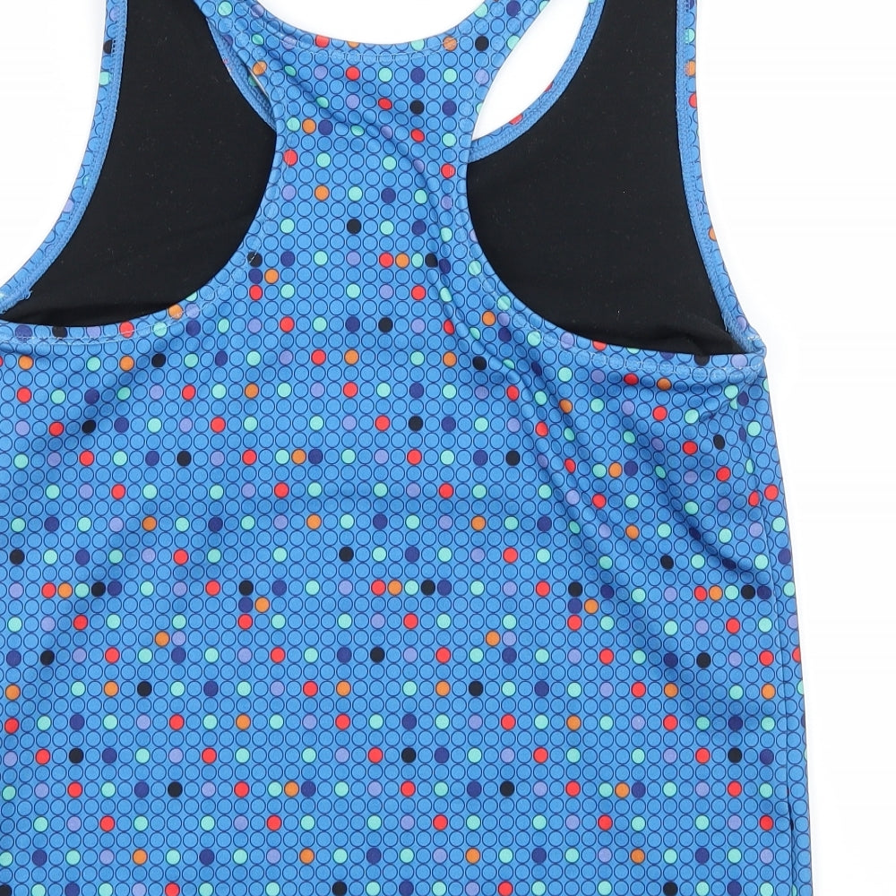 Danskin Womens Blue Polka Dot Jersey Basic Tank Size L
