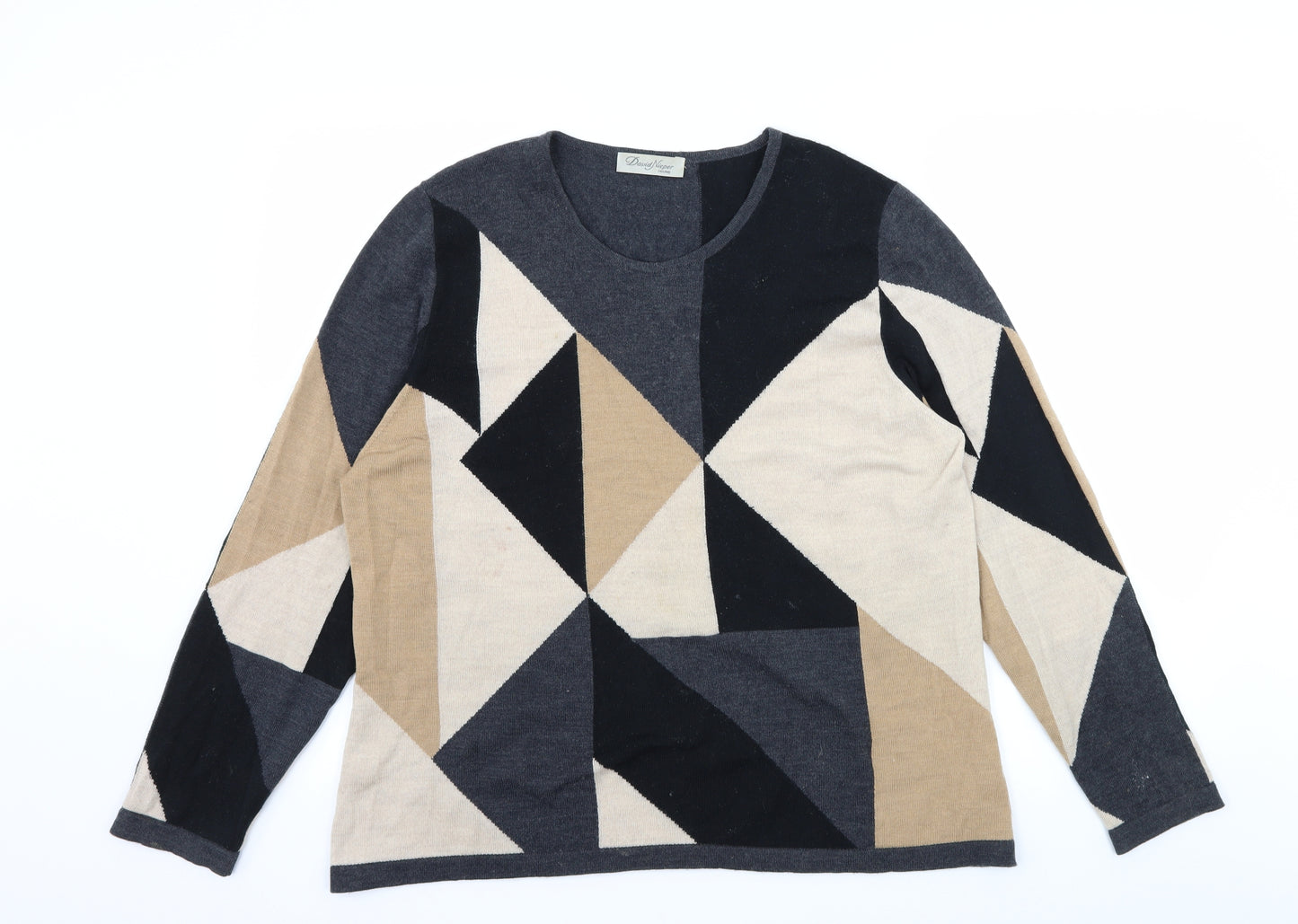David Nipper Womens Grey Geometric Knit Pullover Jumper Size 18