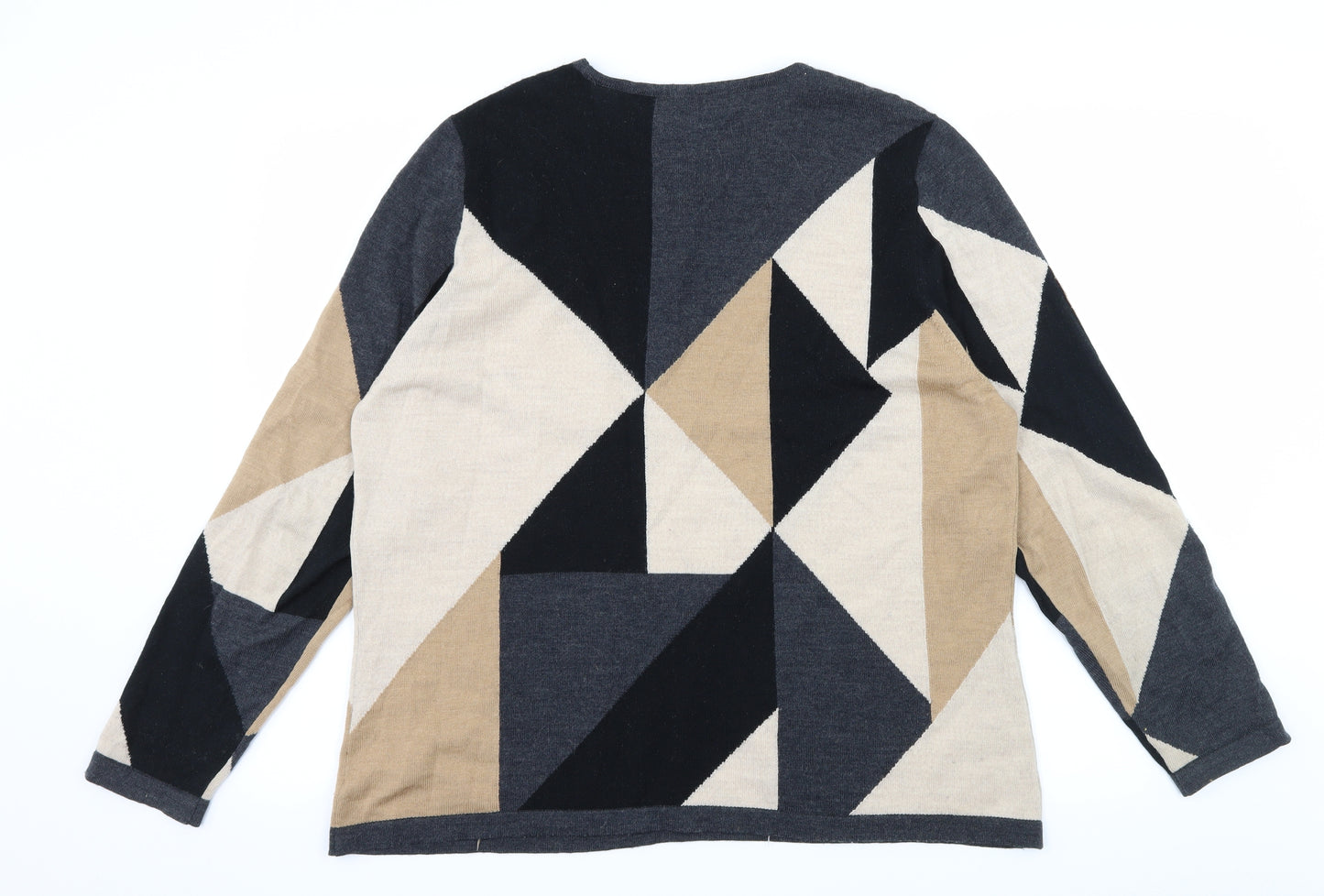 David Nipper Womens Grey Geometric Knit Pullover Jumper Size 18