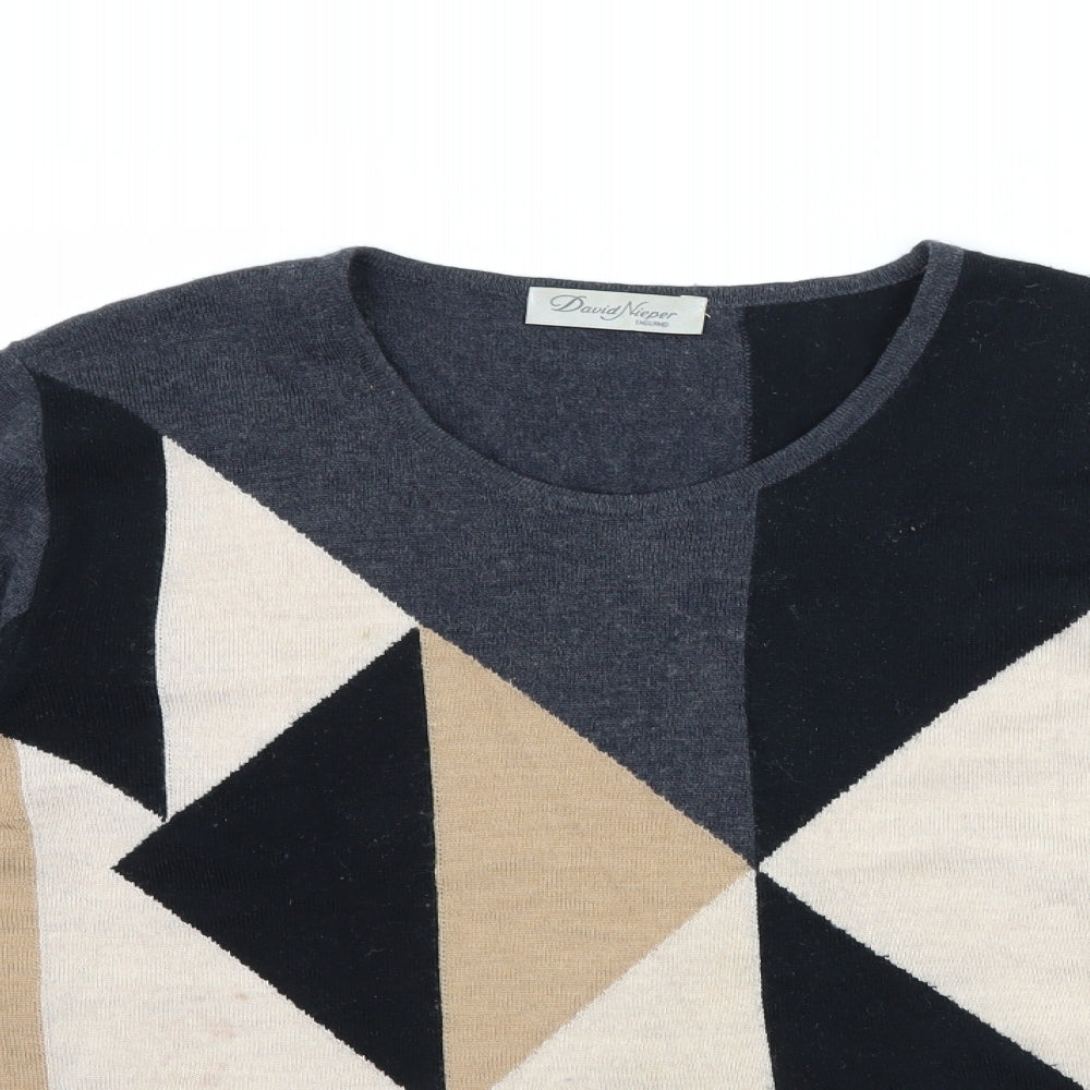 David Nipper Womens Grey Geometric Knit Pullover Jumper Size 18