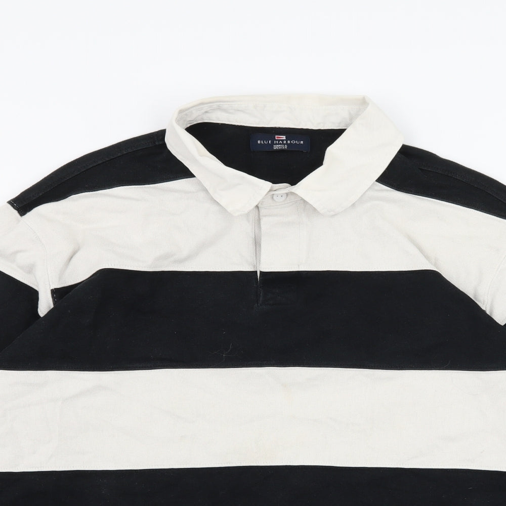 Marks and Spencer Mens Black Striped Jersey  Polo Size L