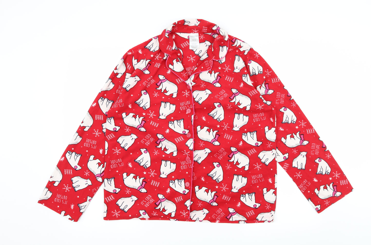 Peacocks Womens Red Fair Isle Jersey Top Pyjama Set Size 10  - Polar bear