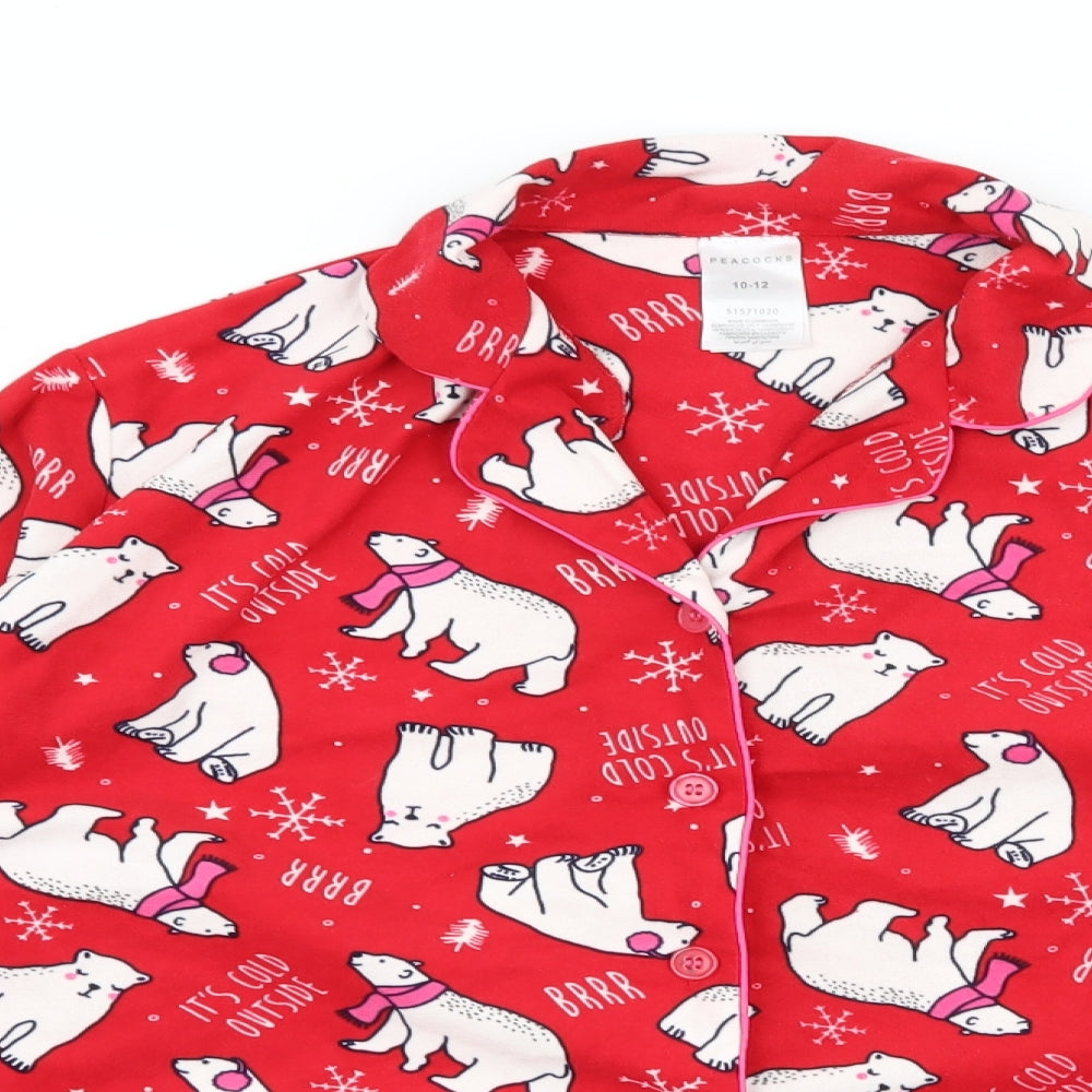 Peacocks Womens Red Fair Isle Jersey Top Pyjama Set Size 10  - Polar bear