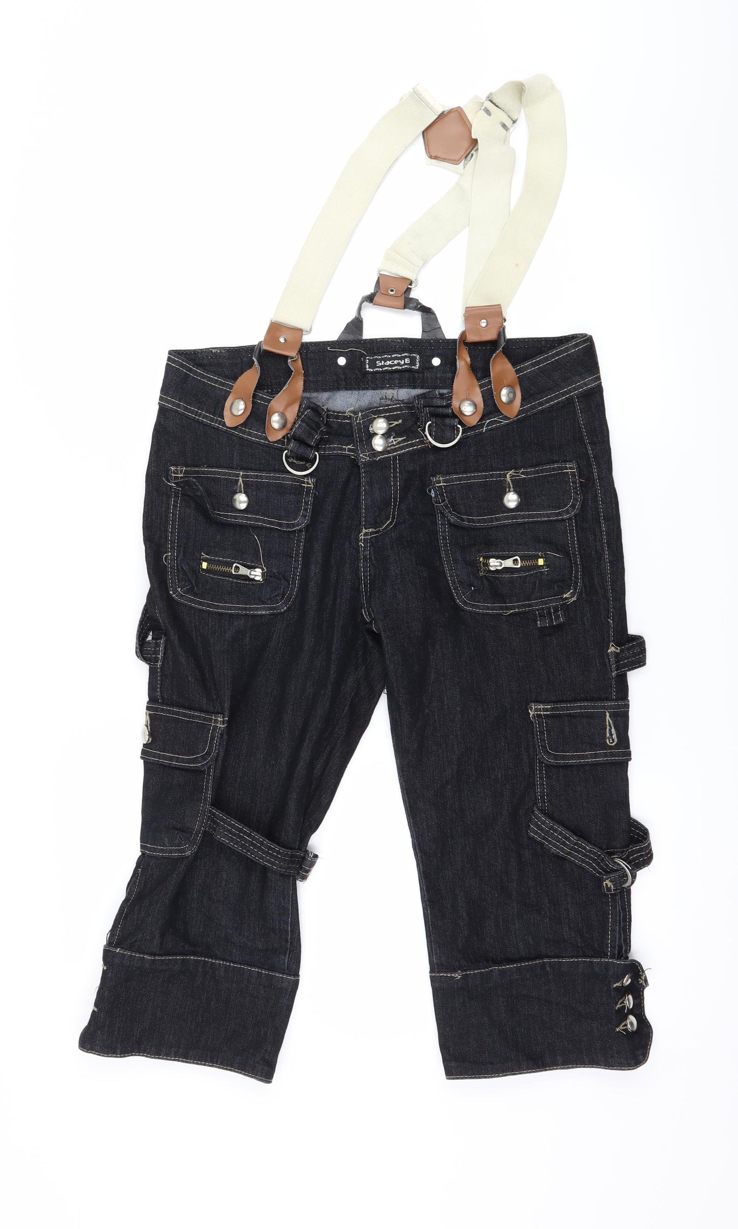 stacey B Womens Blue  Denim Dungaree Shorts Shorts Size 14