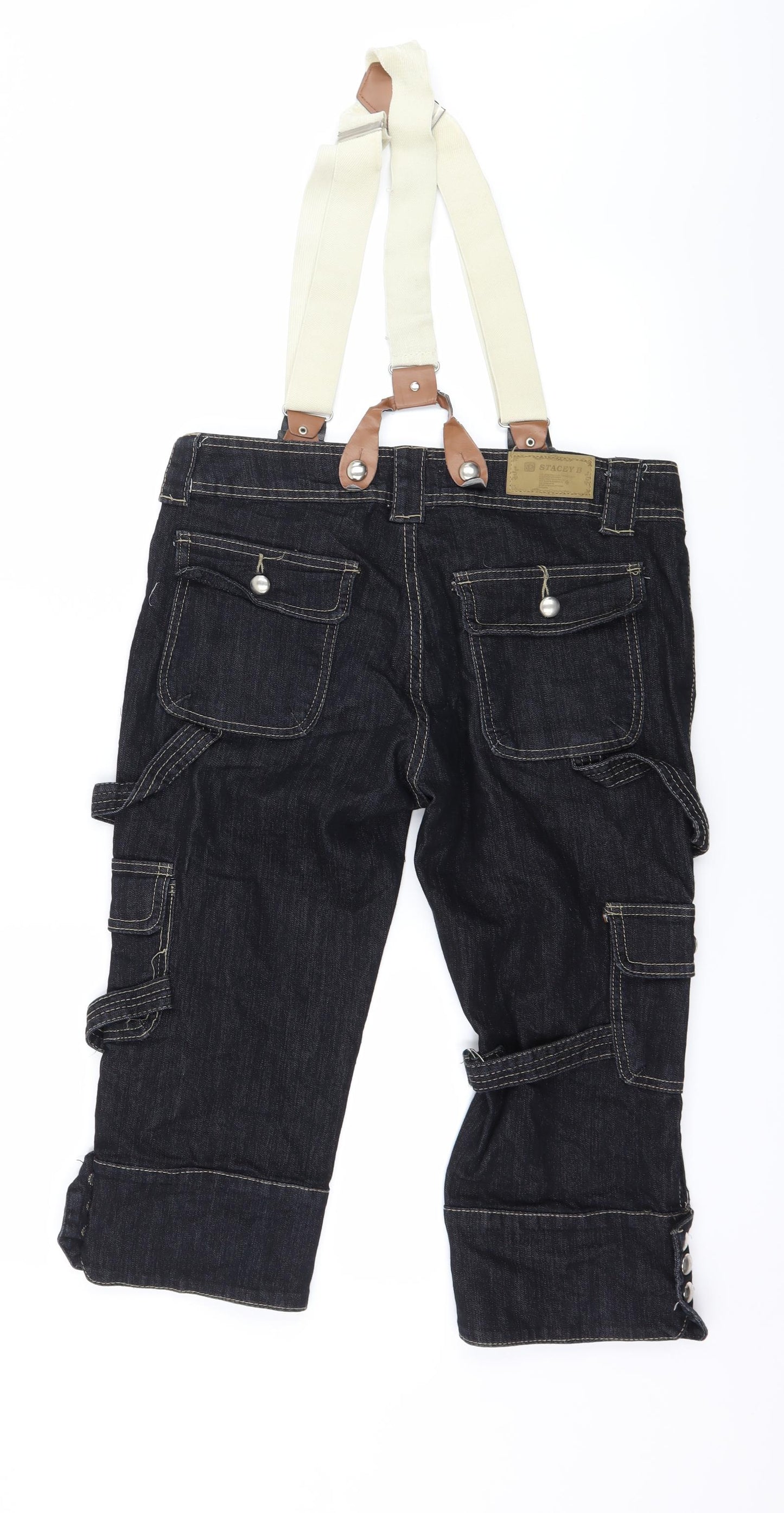 stacey B Womens Blue  Denim Dungaree Shorts Shorts Size 14