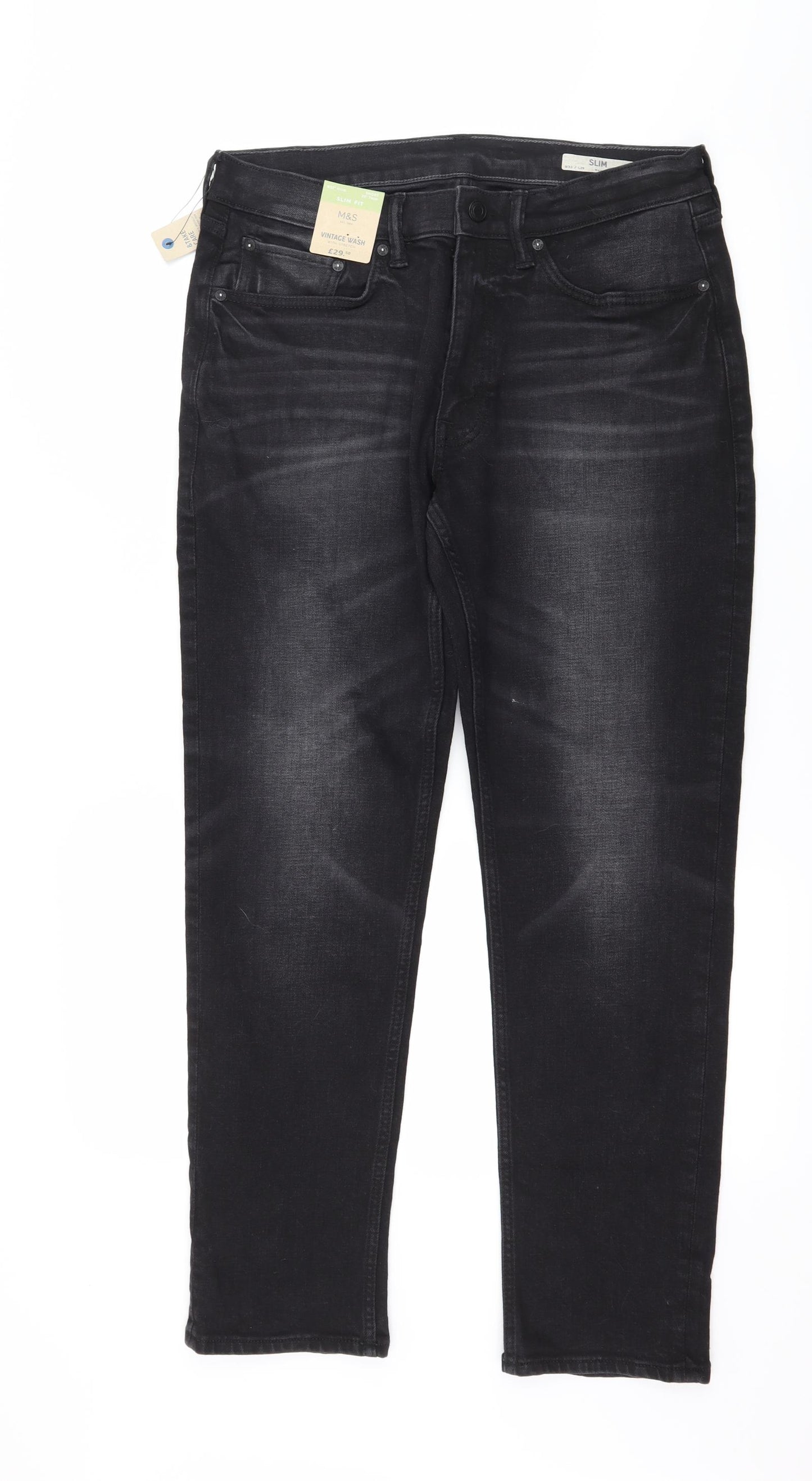 Marks and Spencer Mens Black  Denim Straight Jeans Size 32 in L28 in