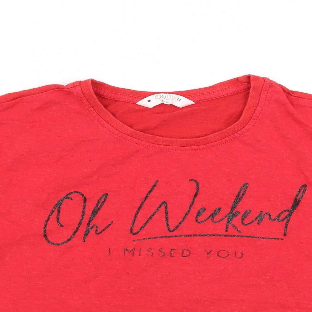 Candy Couture Girls Red  Jersey Basic T-Shirt Size 13 Years  - Weekend Slogan