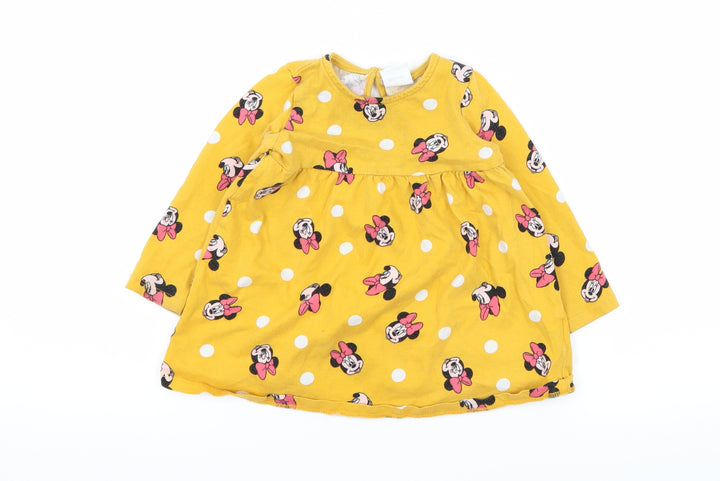 Disney Girls Yellow Geometric Jersey Basic T-Shirt Size 9-12 Months  - Minnie mouse