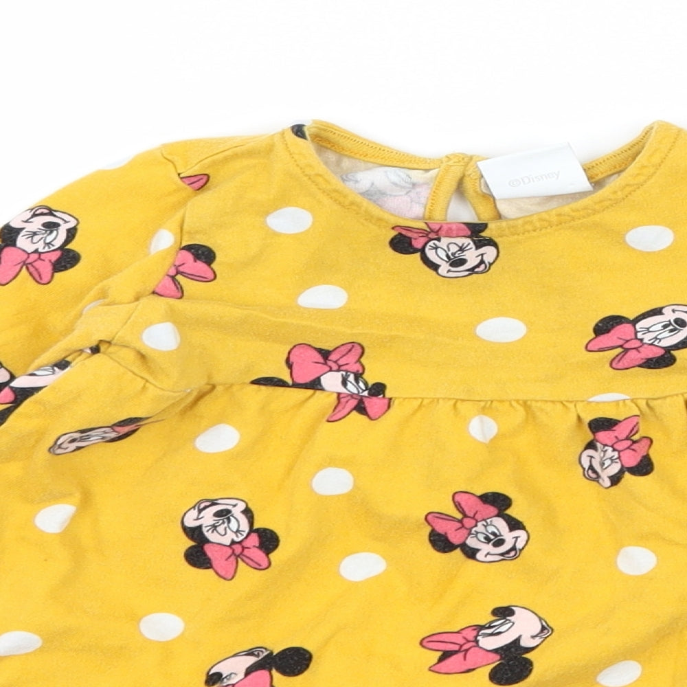 Disney Girls Yellow Geometric Jersey Basic T-Shirt Size 9-12 Months  - Minnie mouse