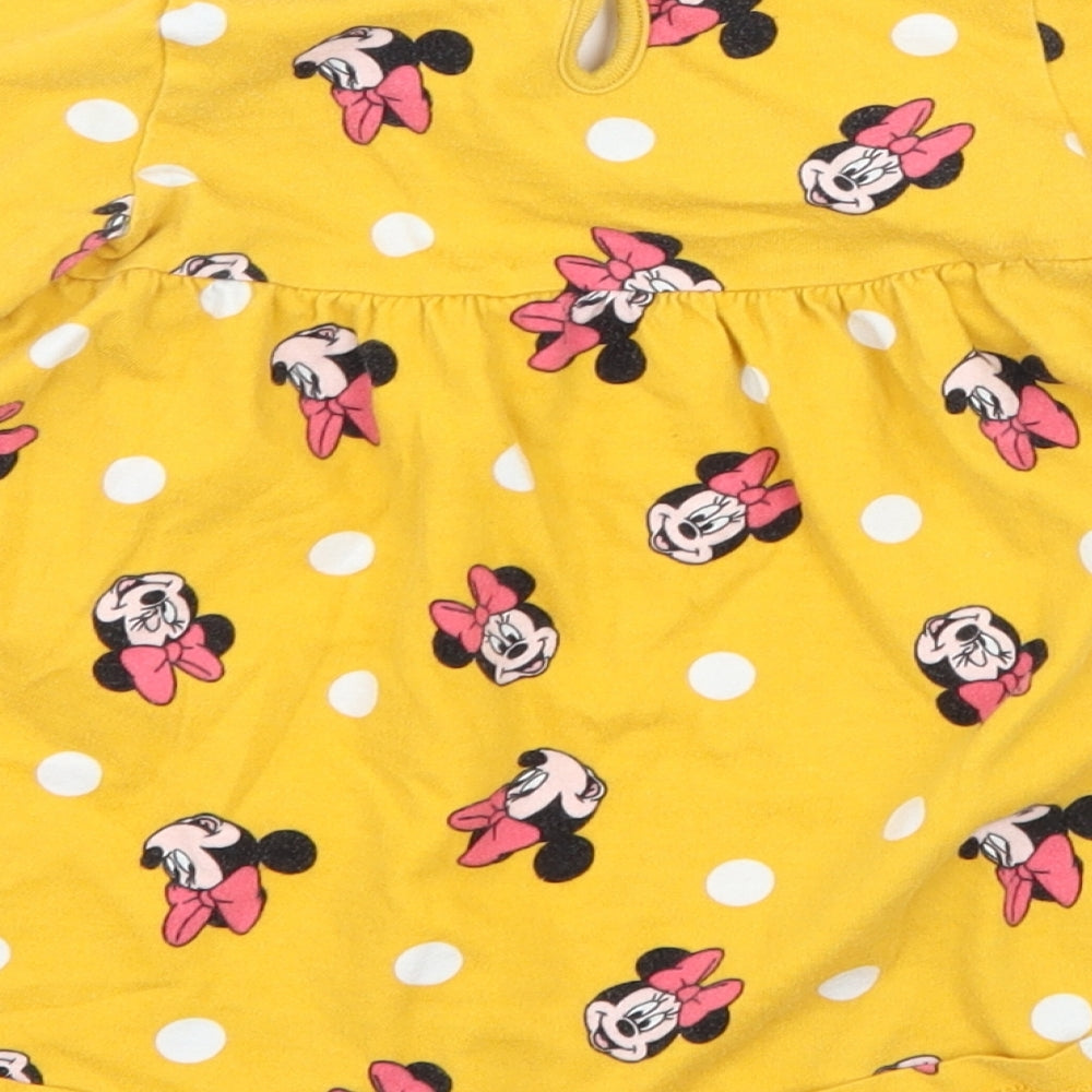 Disney Girls Yellow Geometric Jersey Basic T-Shirt Size 9-12 Months  - Minnie mouse
