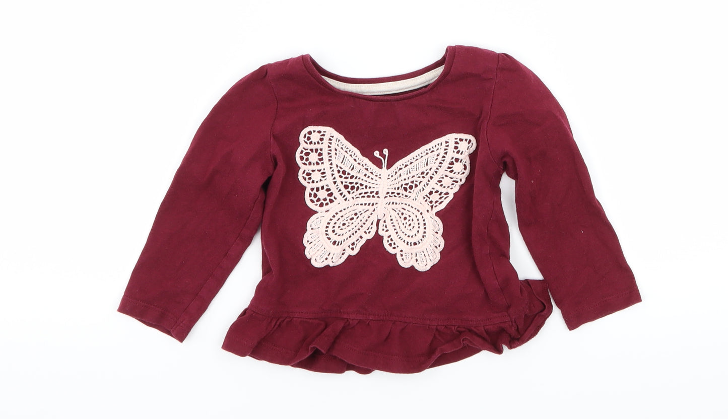 Primark Girls Purple  Jersey Basic T-Shirt Size 9-12 Months  - Butterfly
