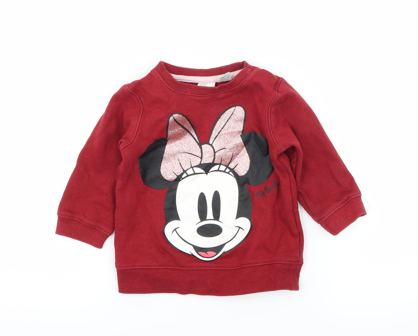 H&M Girls Red  Jersey Pullover Jumper Size 9-12 Months  - Minnie mouse