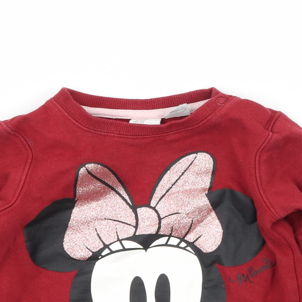 H&M Girls Red  Jersey Pullover Jumper Size 9-12 Months  - Minnie mouse