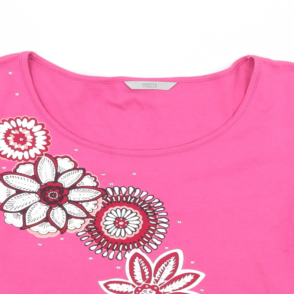 Marks and Spencer Womens Pink Floral Jersey Basic T-Shirt Size 12