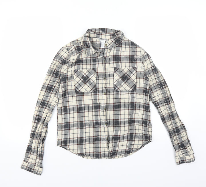 FOREVER 21 Womens Grey Plaid Basic Button-Up Size S