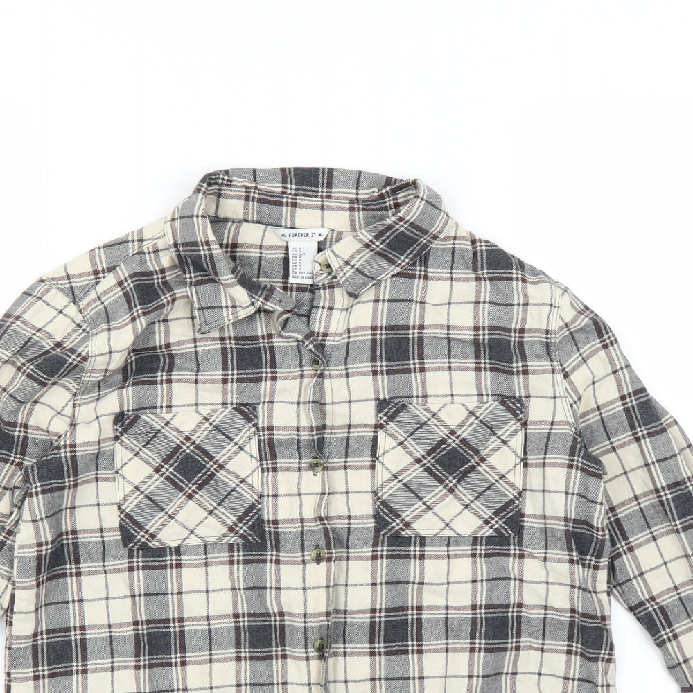 FOREVER 21 Womens Grey Plaid  Basic Button-Up Size S