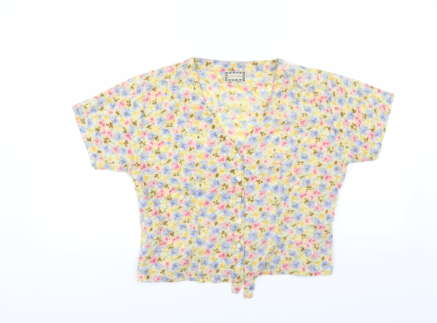 Monsoon Womens Yellow Floral  Basic Blouse Size 16