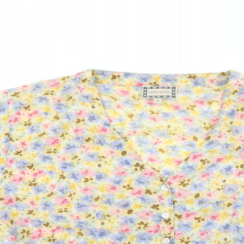 Monsoon Womens Yellow Floral  Basic Blouse Size 16