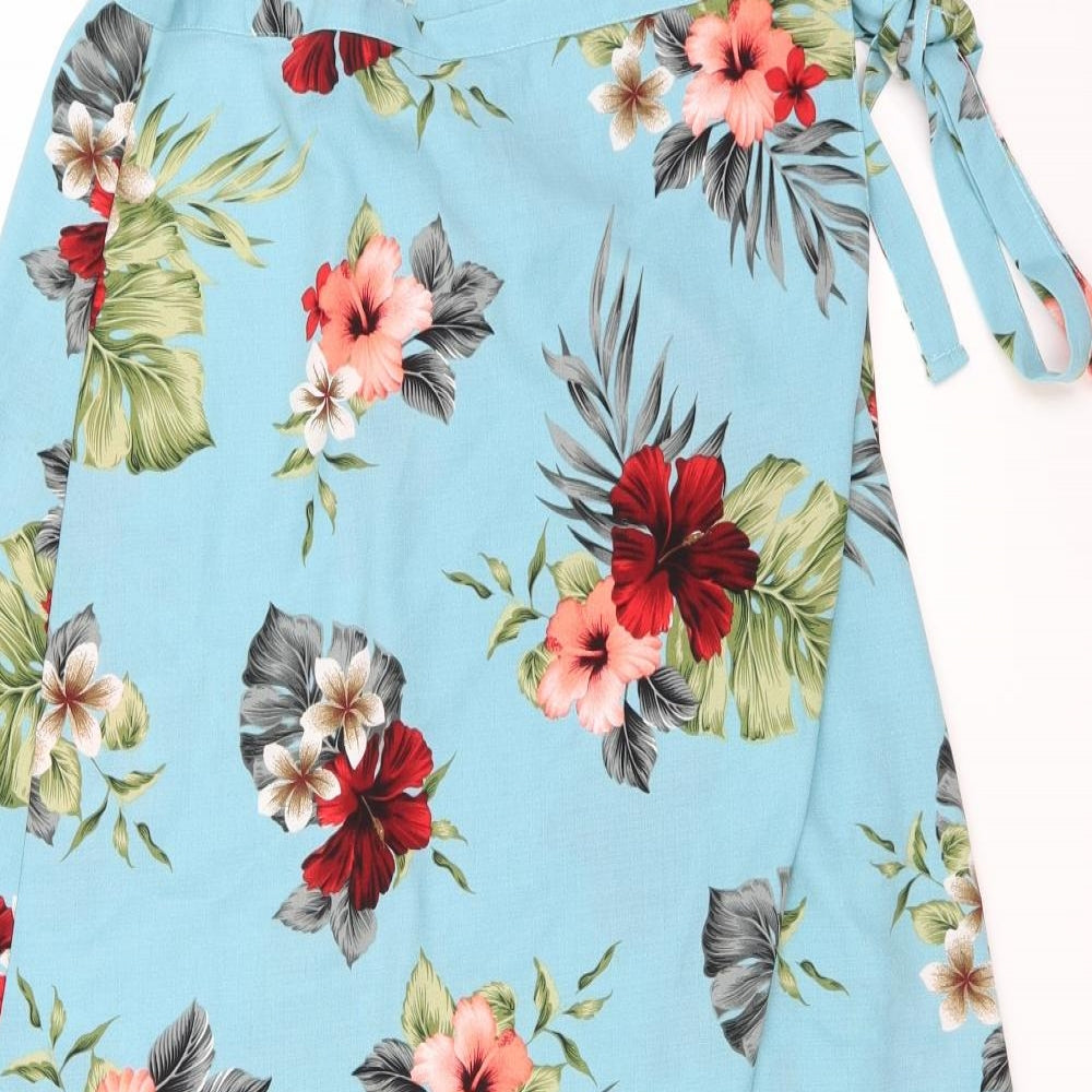 New Look Womens Blue Floral  Wrap Skirt Size 12