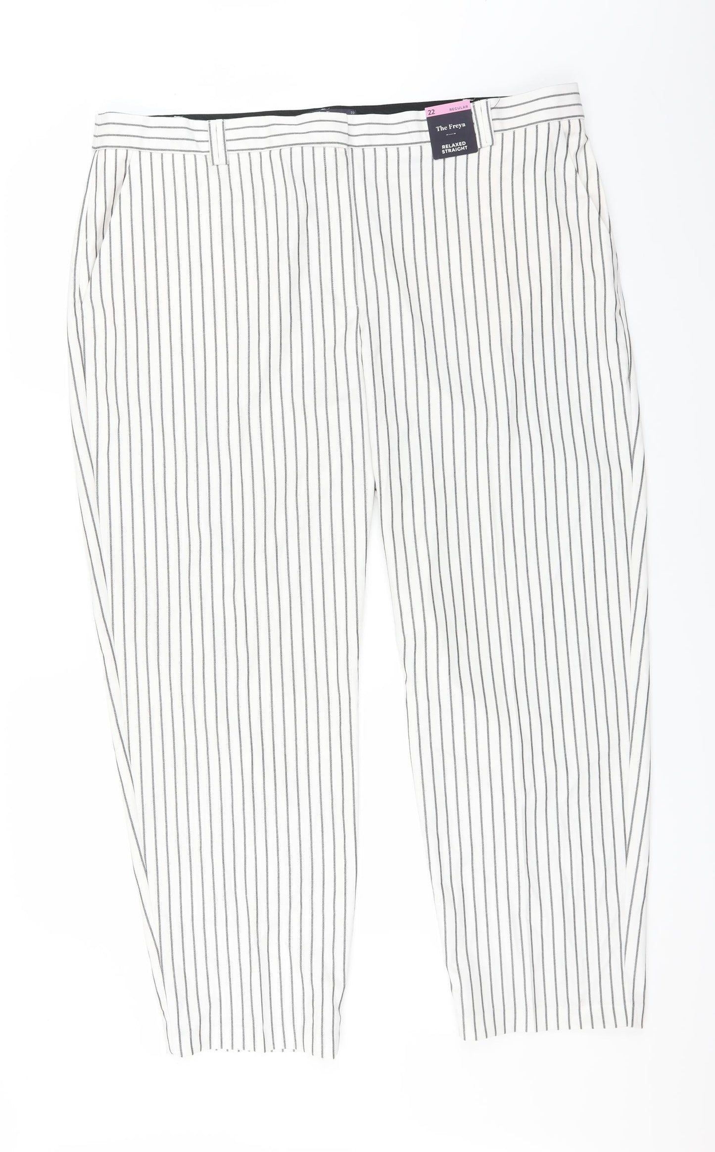 Marks and Spencer Womens White Striped  Trousers  Size 22 L29 in - RELAXED STRAIGHT
