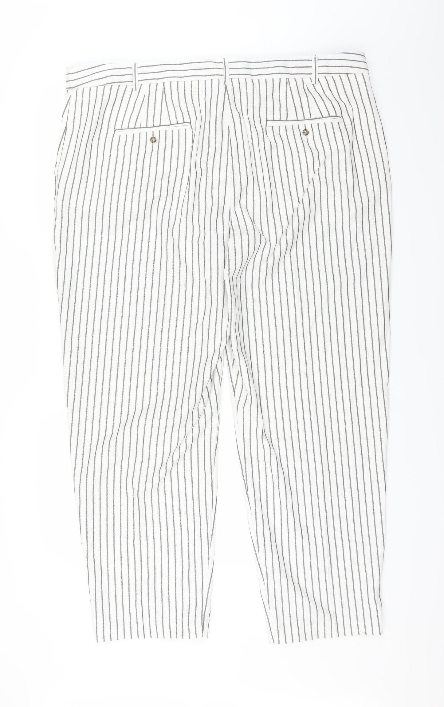 Marks and Spencer Womens White Striped  Trousers  Size 22 L29 in - RELAXED STRAIGHT
