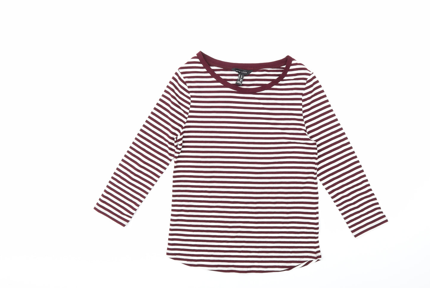 New Look Womens White Striped  Basic T-Shirt Size 10