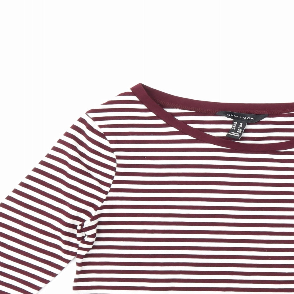 New Look Womens White Striped  Basic T-Shirt Size 10