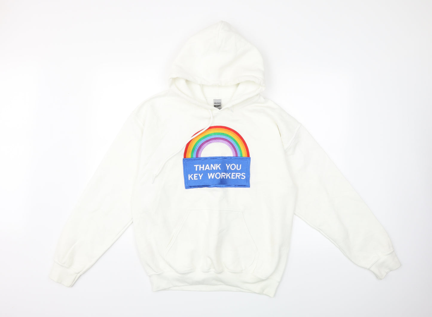 Gildan Womens White   Pullover Hoodie Size M  - thank you nhs