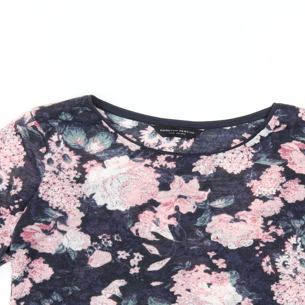 Dorothy Perkins Womens Blue Floral  Basic T-Shirt Size 12