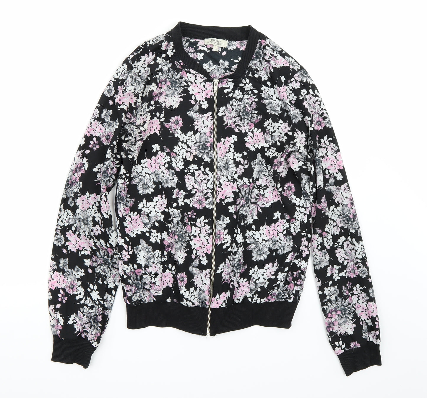 Papaya Womens Black Floral  Jacket Coat Size 10