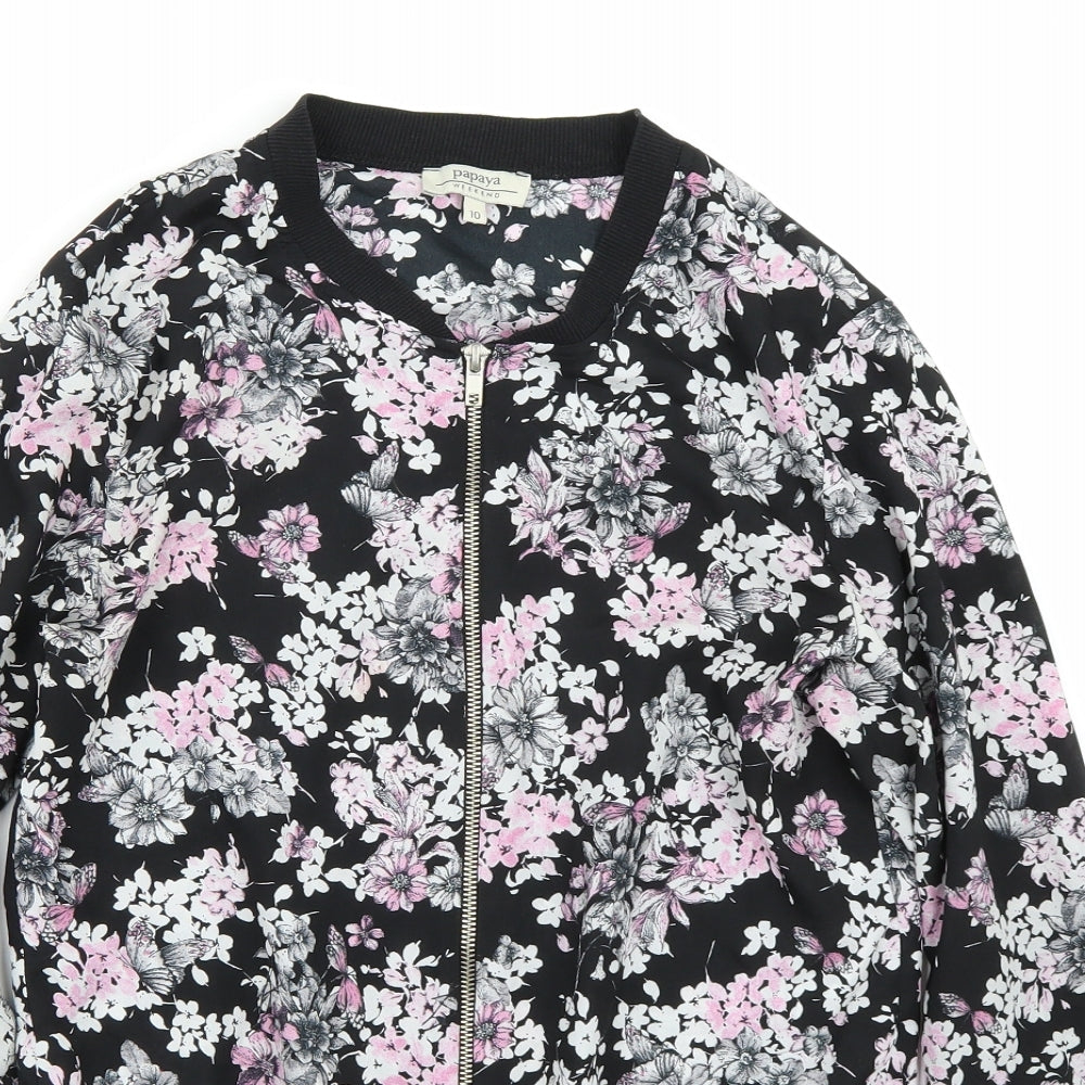 Papaya Womens Black Floral  Jacket Coat Size 10