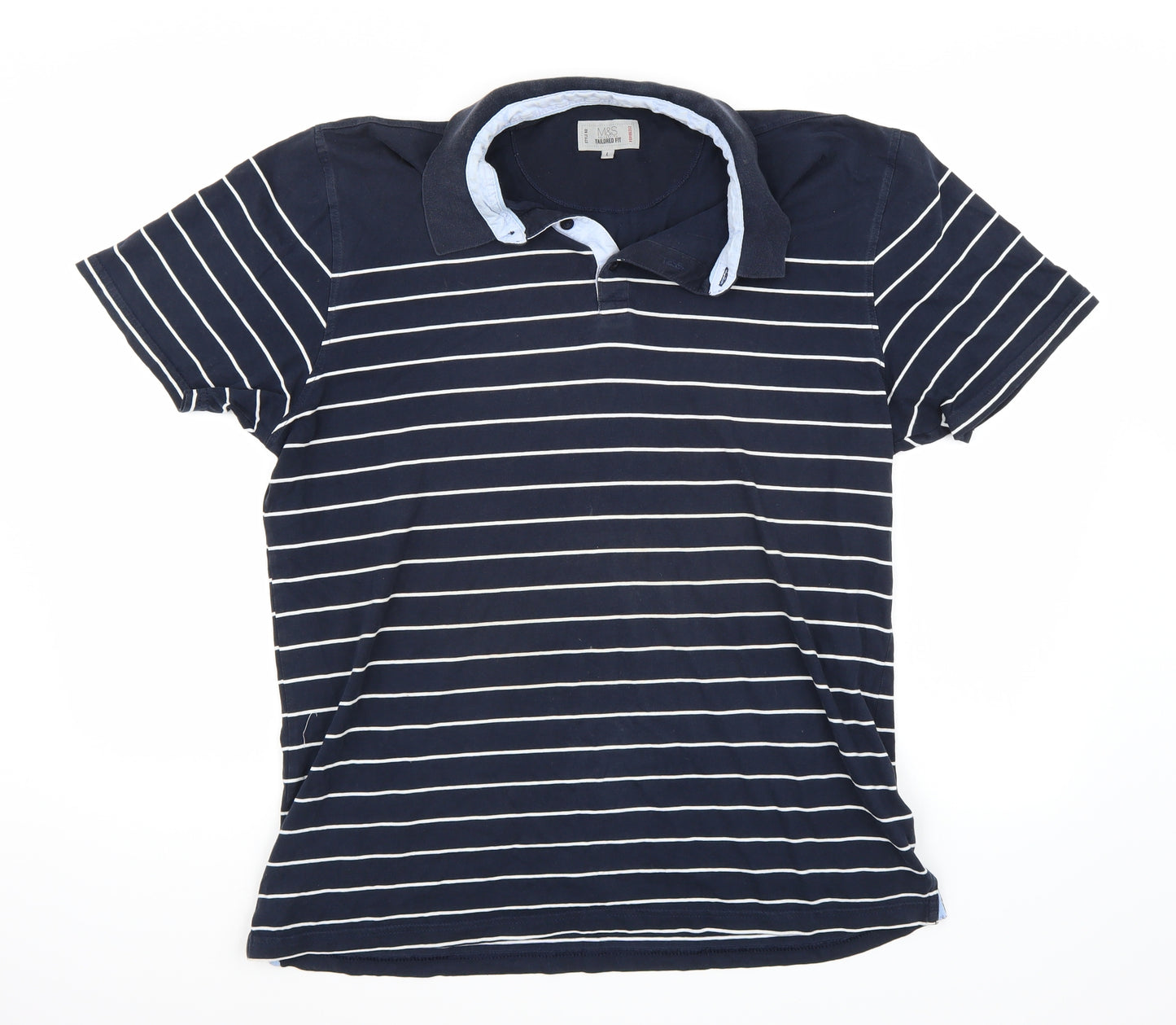Marks and Spencer Mens Blue Striped   Polo Size L